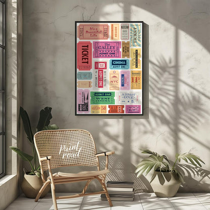 Bring your wall to life with a dynamic collection of vintage-style admission tickets in this vibran… for other