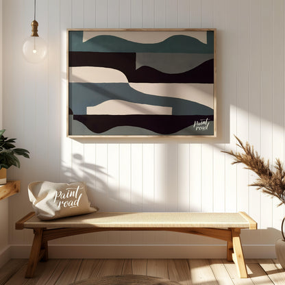 """Tidal Abstraction"" presents a compelling composition of abstract shapes in a harmonious palette… for entryway