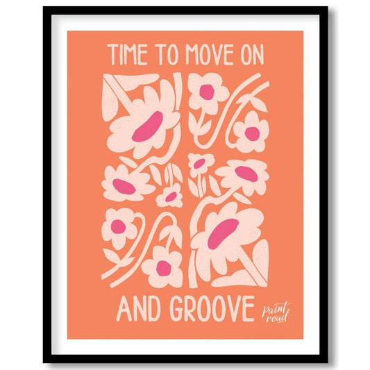 "Time to Groove" presents a vibrant and uplifting design featuring stylized flowers and the empower… for space