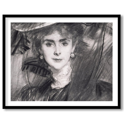This exquisite charcoal portrait captures the timeless grace and poise of a lady from a bygone era. for area