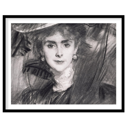This exquisite charcoal portrait captures the timeless grace and poise of a lady from a bygone era. for area