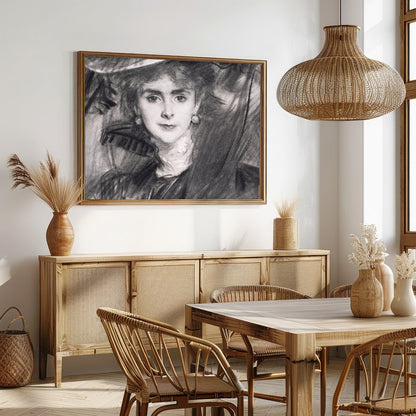 This exquisite charcoal portrait captures the timeless grace and poise of a lady from a bygone era. for Dining