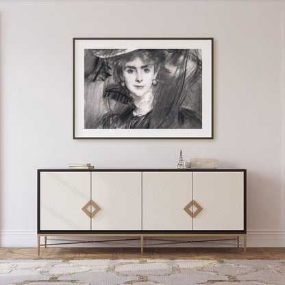 This exquisite charcoal portrait captures the timeless grace and poise of a lady from a bygone era. for Foyer