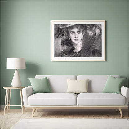 This exquisite charcoal portrait captures the timeless grace and poise of a lady from a bygone era. for Hall