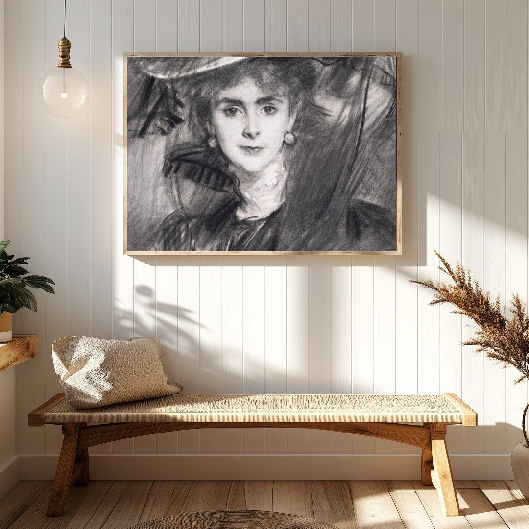 This exquisite charcoal portrait captures the timeless grace and poise of a lady from a bygone era. for Hallway