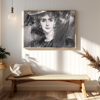 This exquisite charcoal portrait captures the timeless grace and poise of a lady from a bygone era. for Hallway
