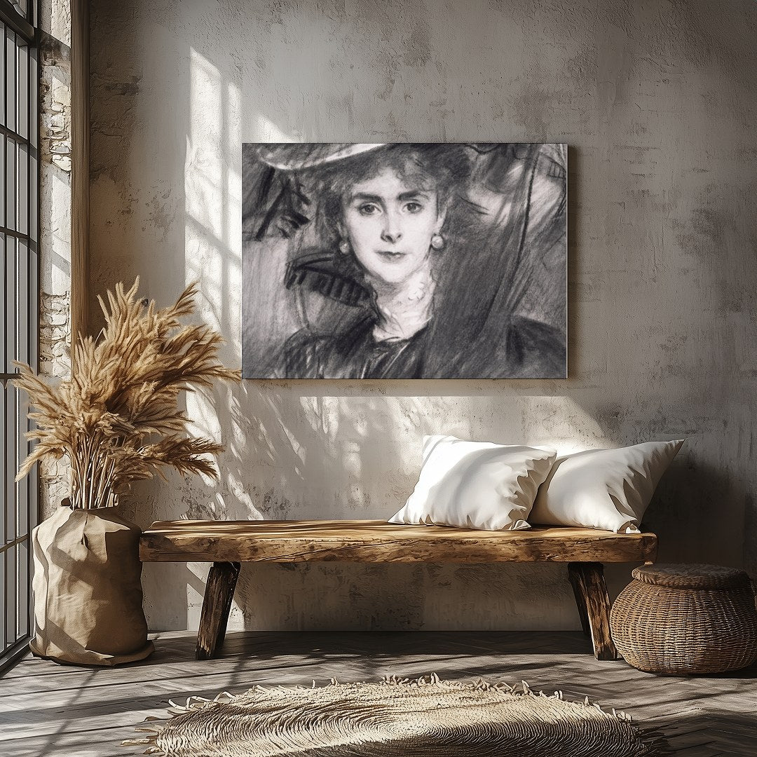 This exquisite charcoal portrait captures the timeless grace and poise of a lady from a bygone era. for Veranda