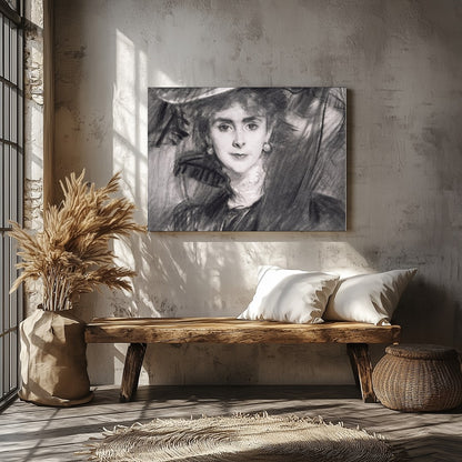 This exquisite charcoal portrait captures the timeless grace and poise of a lady from a bygone era. for Veranda