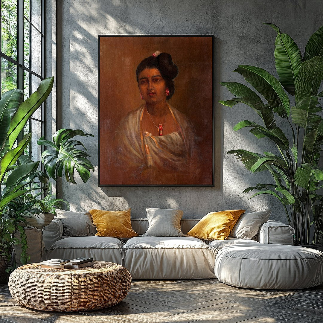 This exquisite portrait captures the grace and elegance of a woman adorned in traditional attire. for Balcony