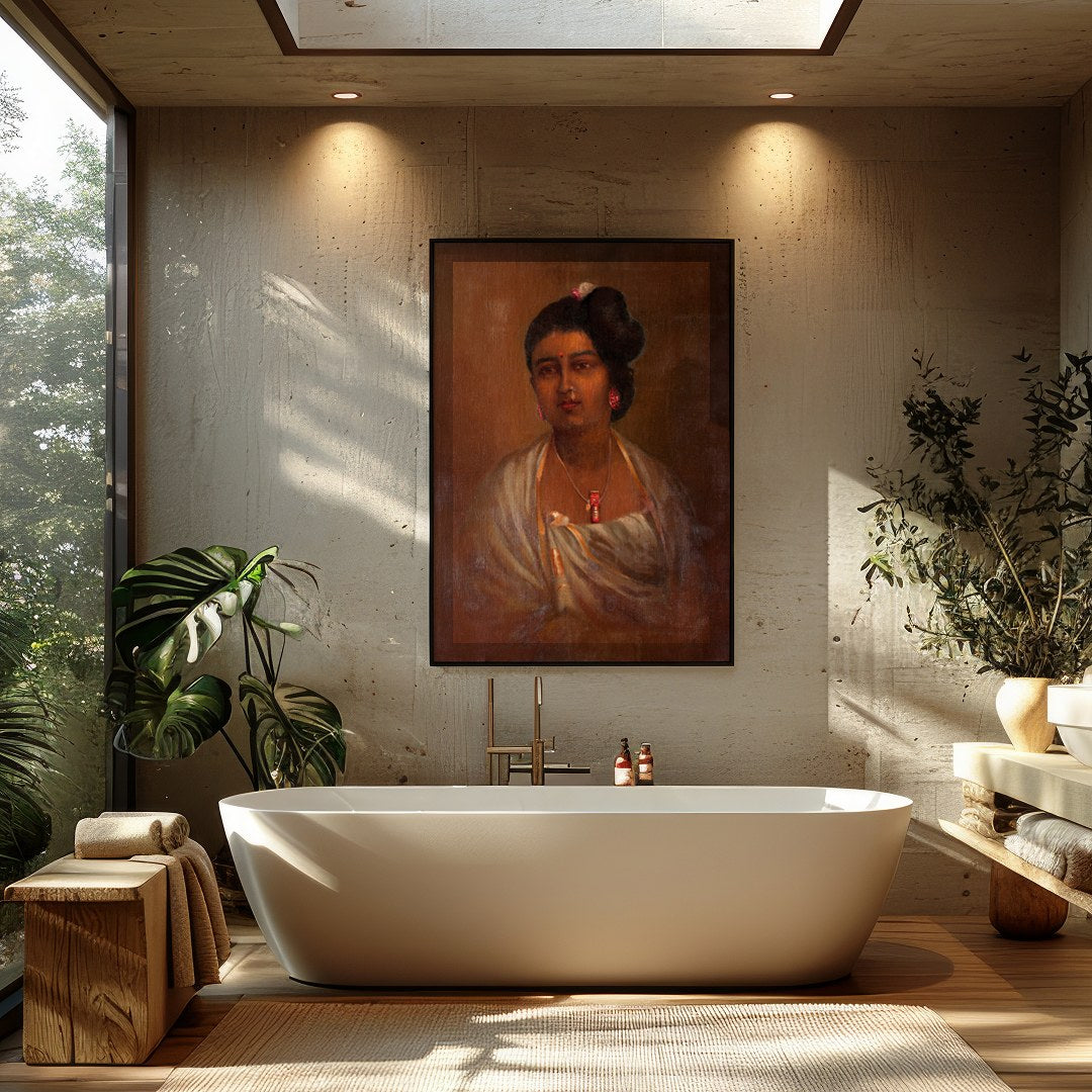 This exquisite portrait captures the grace and elegance of a woman adorned in traditional attire. for Bathroom