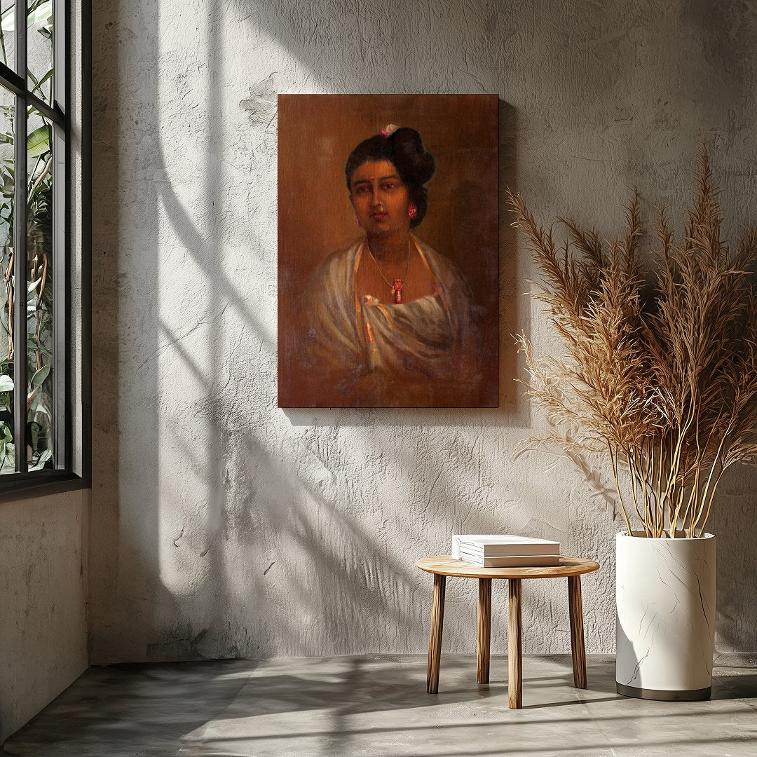 This exquisite portrait captures the grace and elegance of a woman adorned in traditional attire. for Entrance