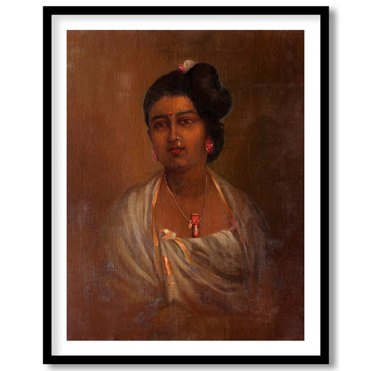 This exquisite portrait captures the grace and elegance of a woman adorned in traditional attire. for house