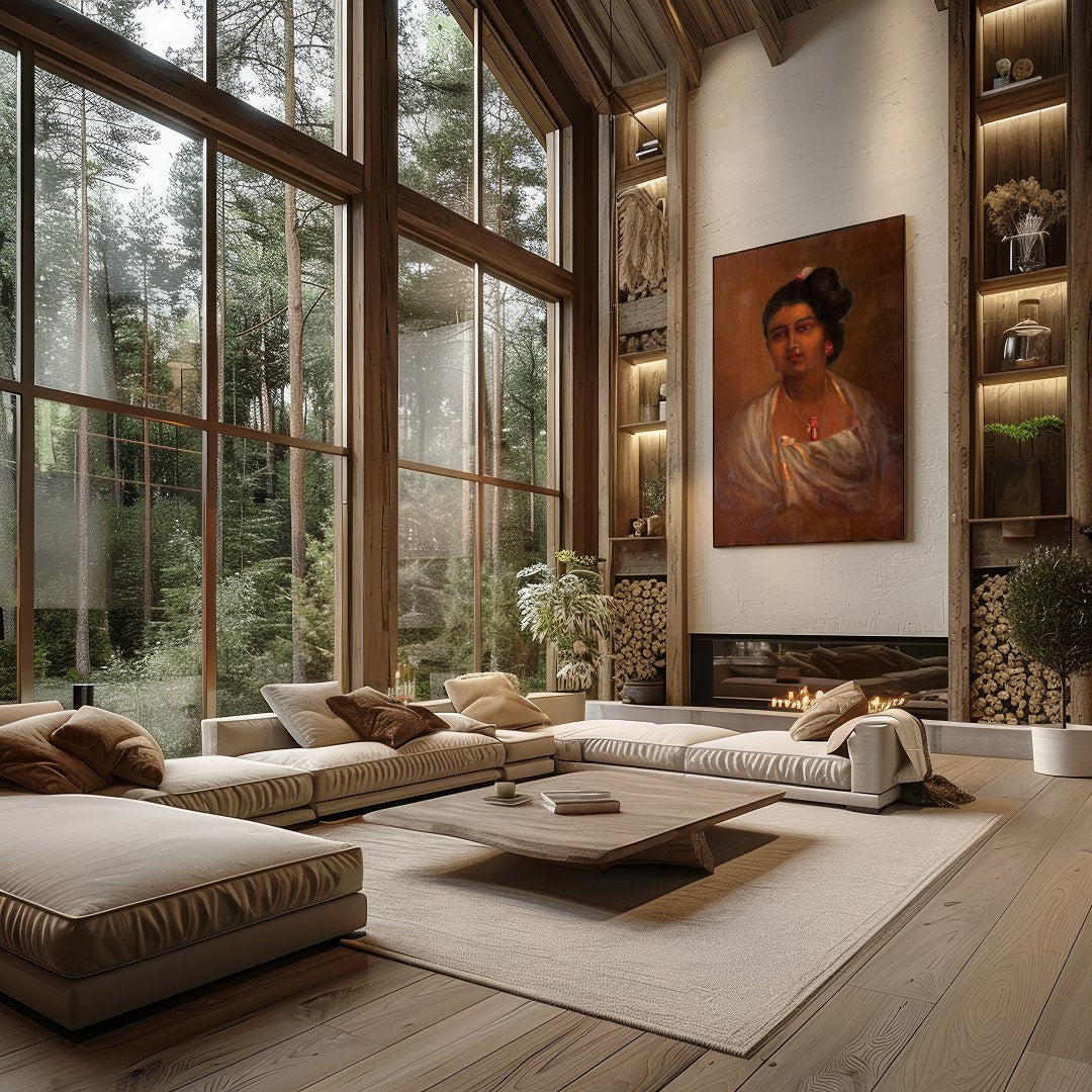 This exquisite portrait captures the grace and elegance of a woman adorned in traditional attire. for Living Room