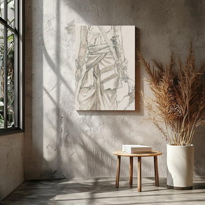 This exquisite sketch captures the essence of a nomadic traveler, detailed in traditional attire. for Entrance