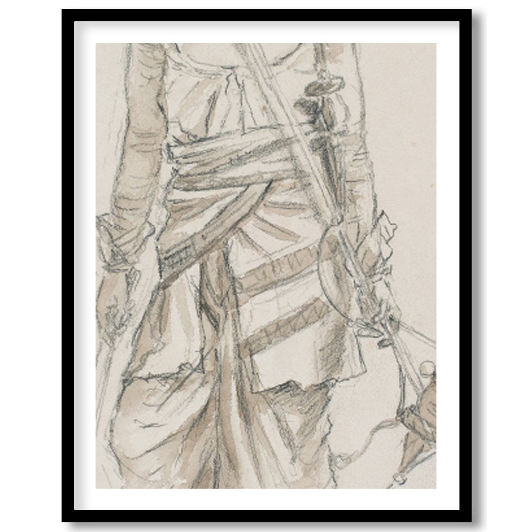 This exquisite sketch captures the essence of a nomadic traveler, detailed in traditional attire. for living-space