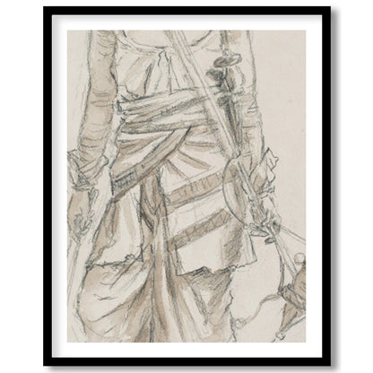 This exquisite sketch captures the essence of a nomadic traveler, detailed in traditional attire. for living-space