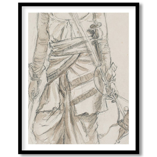 This exquisite sketch captures the essence of a nomadic traveler, detailed in traditional attire. for living-space
