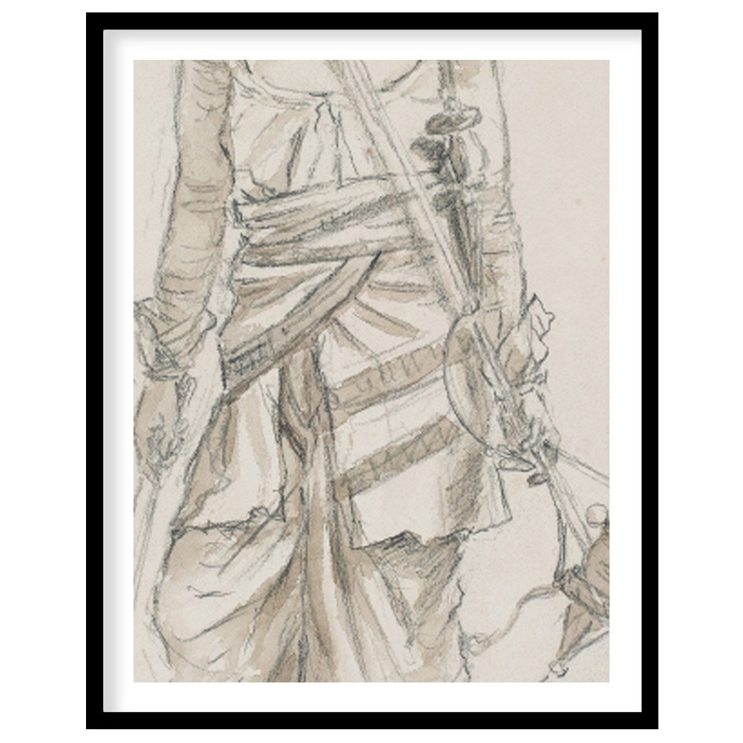 This exquisite sketch captures the essence of a nomadic traveler, detailed in traditional attire. for living-space