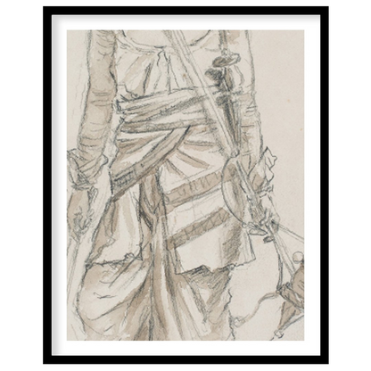 This exquisite sketch captures the essence of a nomadic traveler, detailed in traditional attire. for living-space