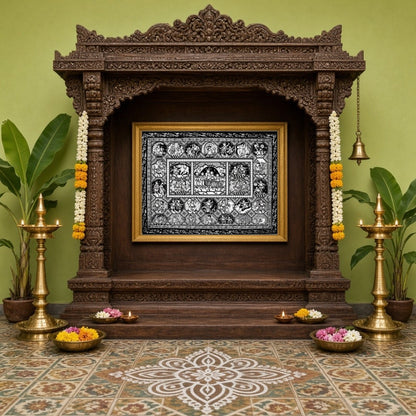 Experience the enchanting narrative of Krishna and Radha in this stunning black and white for Home Temple