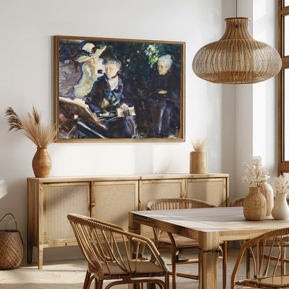 This captivating painting captures a serene moment of introspection among three women, rendered in for Dining