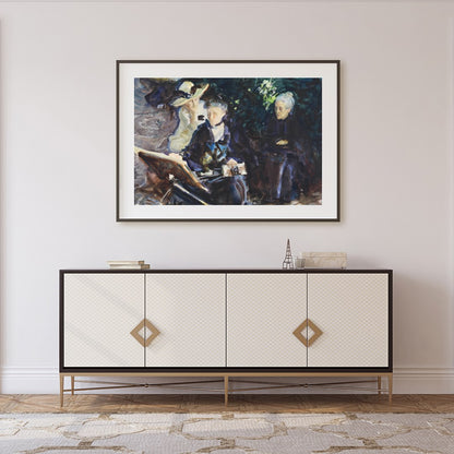 This captivating painting captures a serene moment of introspection among three women, rendered in for Foyer