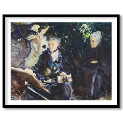 This captivating painting captures a serene moment of introspection among three women, rendered in for sweet-home