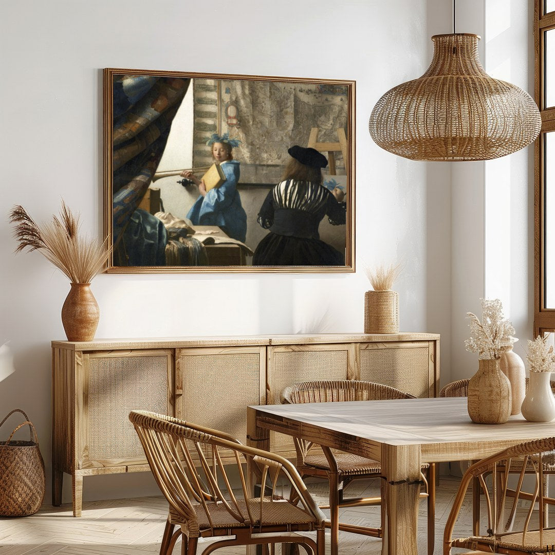This exquisite piece captures a serene artist's studio scene, echoing the elegance of Renaissance for Dining
