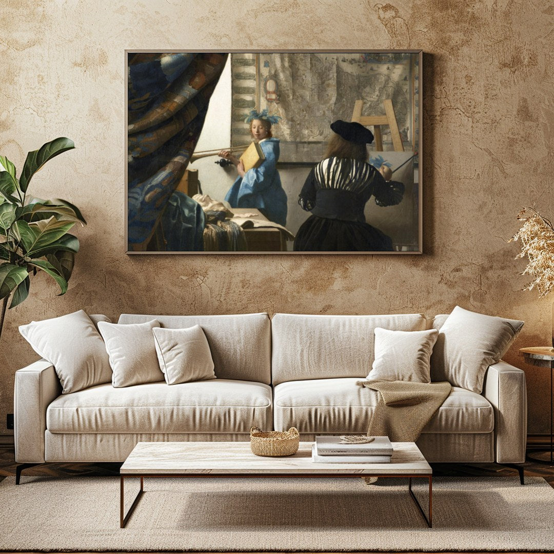 This exquisite piece captures a serene artist's studio scene, echoing the elegance of Renaissance for Family Room