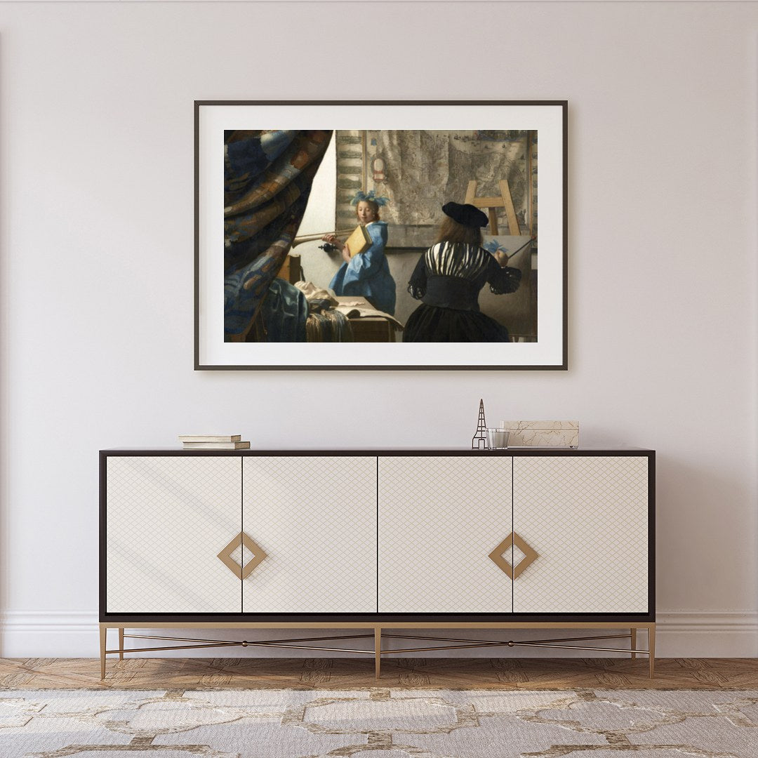 This exquisite piece captures a serene artist's studio scene, echoing the elegance of Renaissance for Foyer
