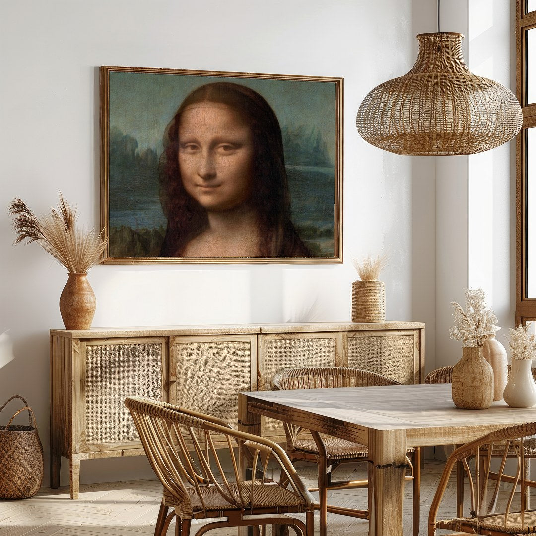 This iconic portrait captures the essence of mystery and grace with its seamless blend of soft hues for Dining