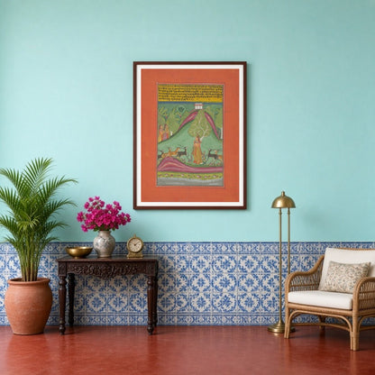 Immerse yourself in the melodic grace of Todi Ragini, where a poised nayika stands amidst a for Entrance