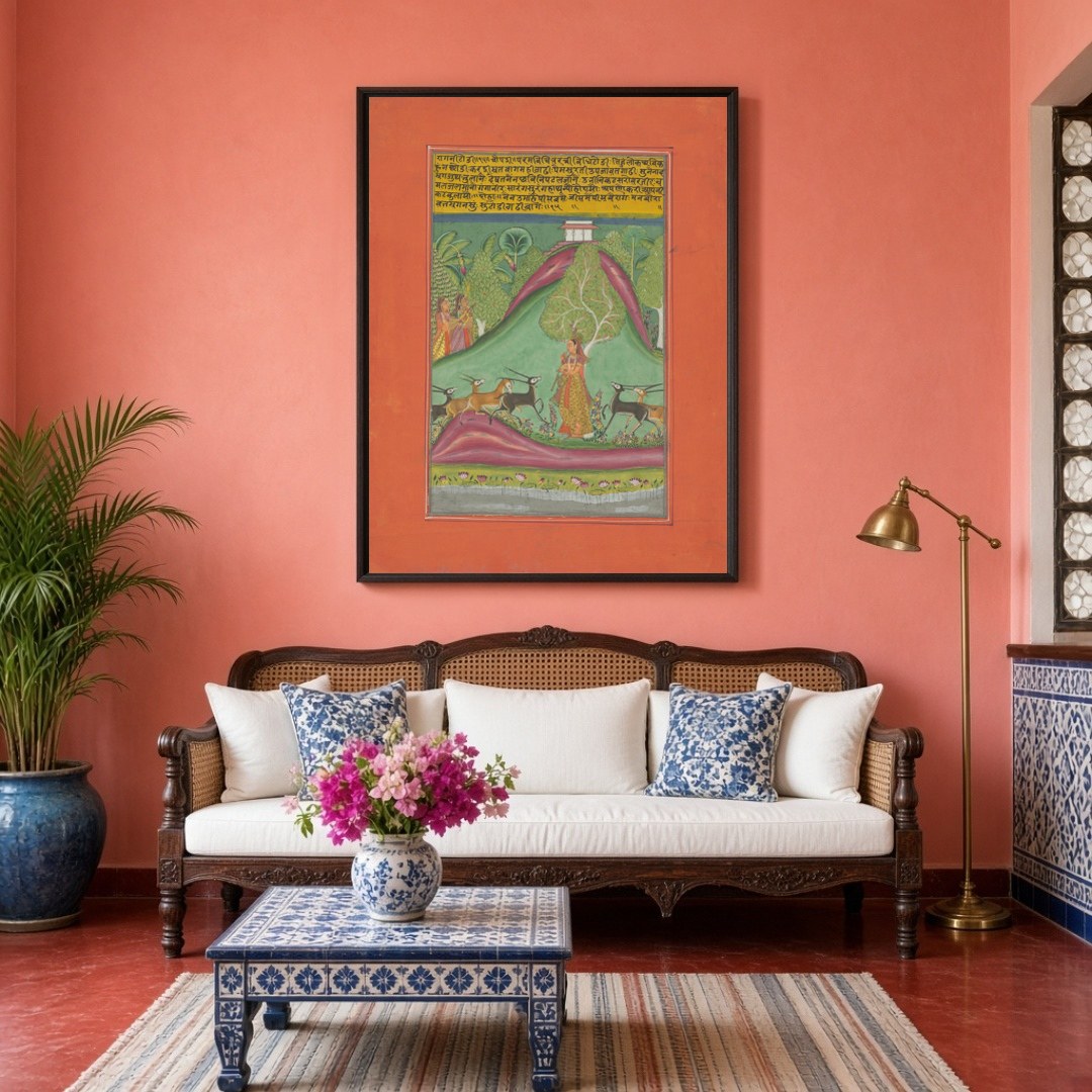 Immerse yourself in the melodic grace of Todi Ragini, where a poised nayika stands amidst a for Living Room