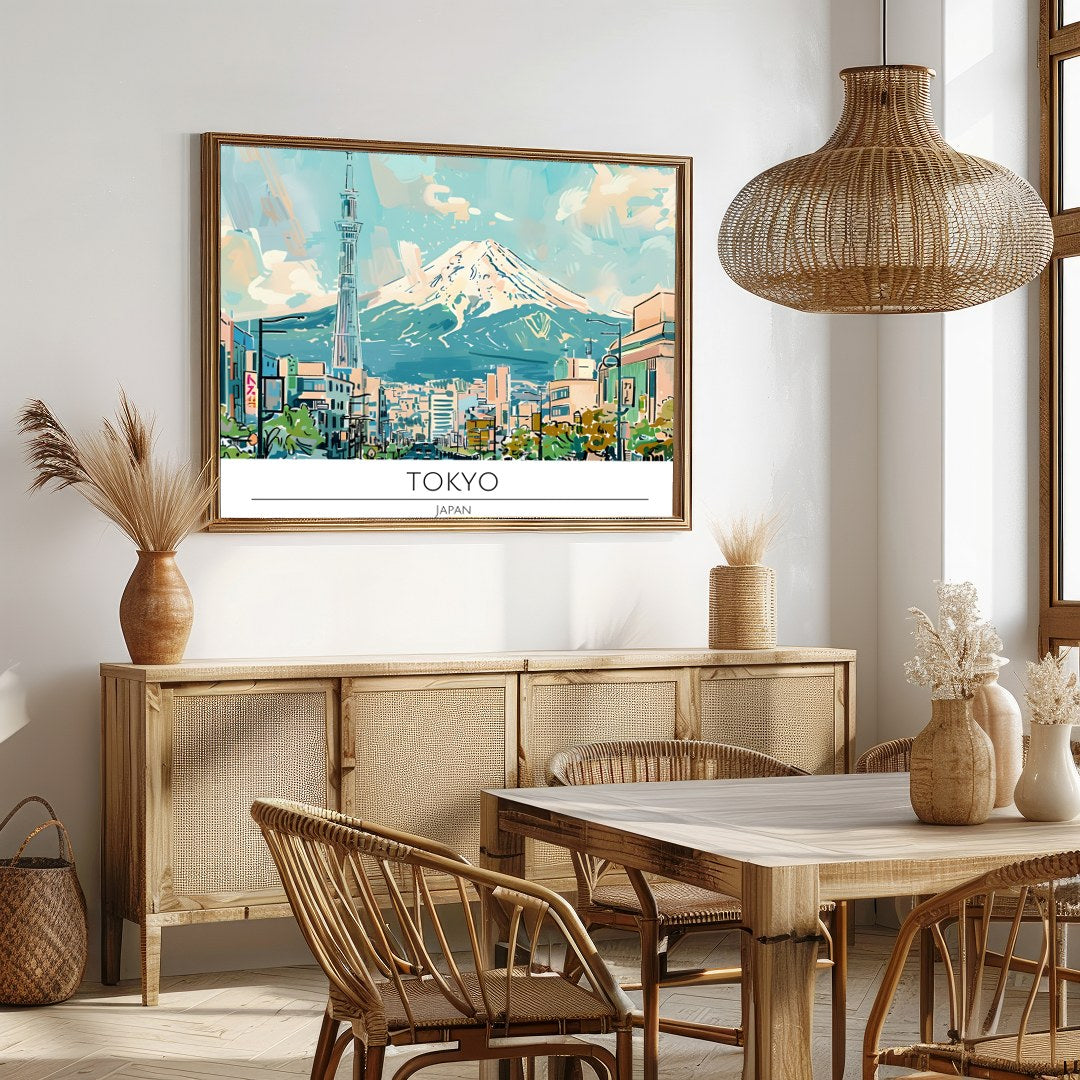 Experience the tranquil beauty of Tokyo with this stunning wall art featuring a vibrant cityscape for Dining