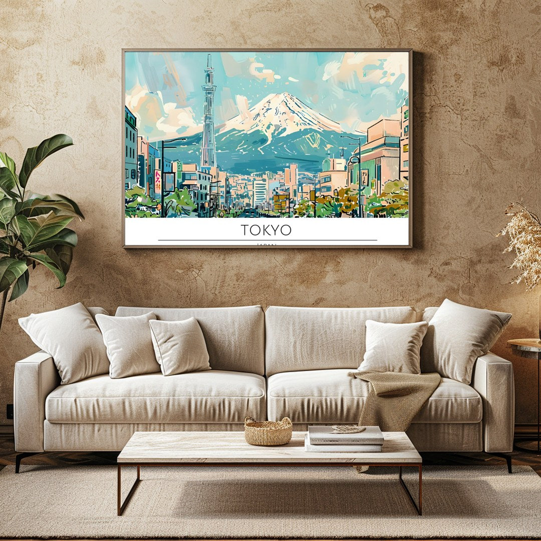 Experience the tranquil beauty of Tokyo with this stunning wall art featuring a vibrant cityscape for Family Room