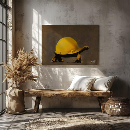 This humorous and subtly poignant art print features a Banksy stencil of a tortoise wearing a large… for entryway