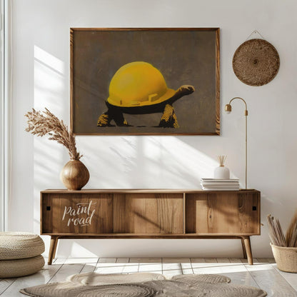 This humorous and subtly poignant art print features a Banksy stencil of a tortoise wearing a large… for living room