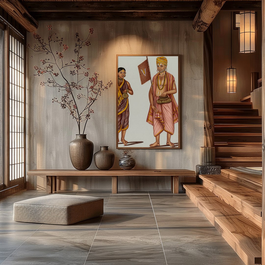 This exquisite artwork captures the essence of traditional attire with vibrant colors and intricate for Hall