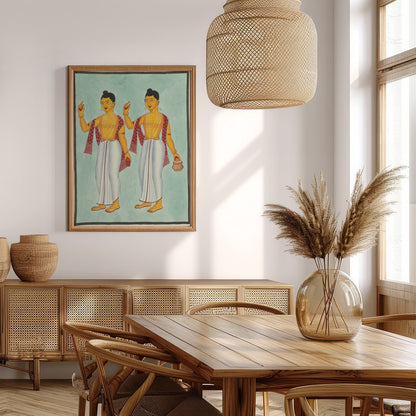 This exquisite artwork beautifully captures two traditional figures adorned in classic attire, for Extra Kitchen