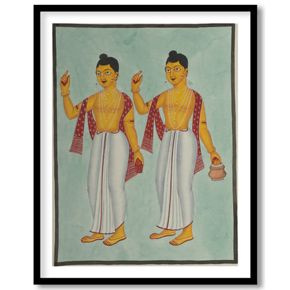 This exquisite artwork beautifully captures two traditional figures adorned in classic attire, for hallway