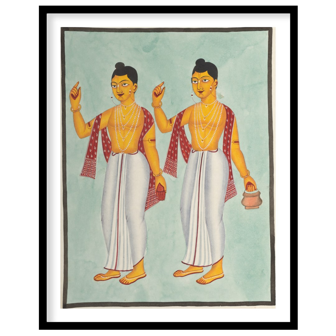 This exquisite artwork beautifully captures two traditional figures adorned in classic attire, for hallway