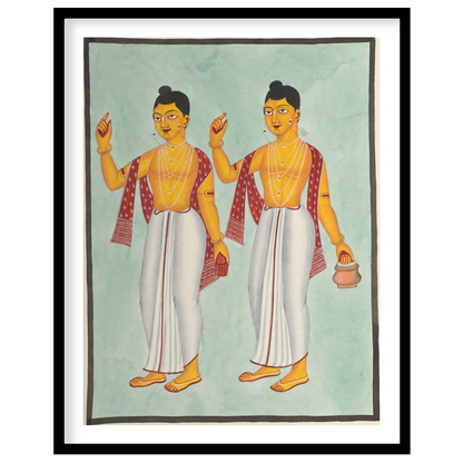 This exquisite artwork beautifully captures two traditional figures adorned in classic attire, for hallway