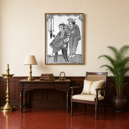 This exquisite piece captures a moment of delicate care, rendered in the distinctive Kalighat for Study