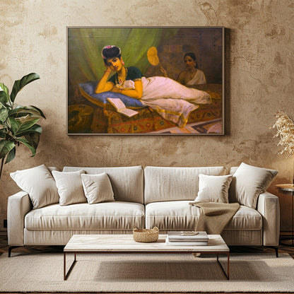 Immerse yourself in the elegant serenity of this classic painting, capturing a moment of leisure for Family Room