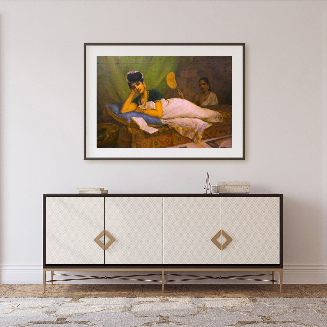 Immerse yourself in the elegant serenity of this classic painting, capturing a moment of leisure for Foyer