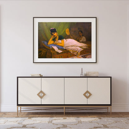Immerse yourself in the elegant serenity of this classic painting, capturing a moment of leisure for Foyer