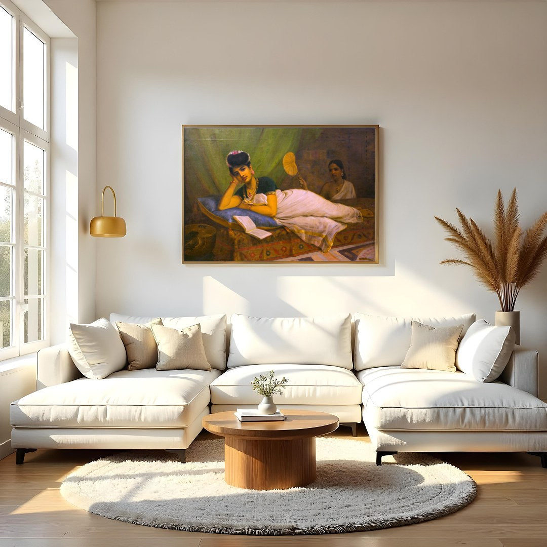 Immerse yourself in the elegant serenity of this classic painting, capturing a moment of leisure for Living Room