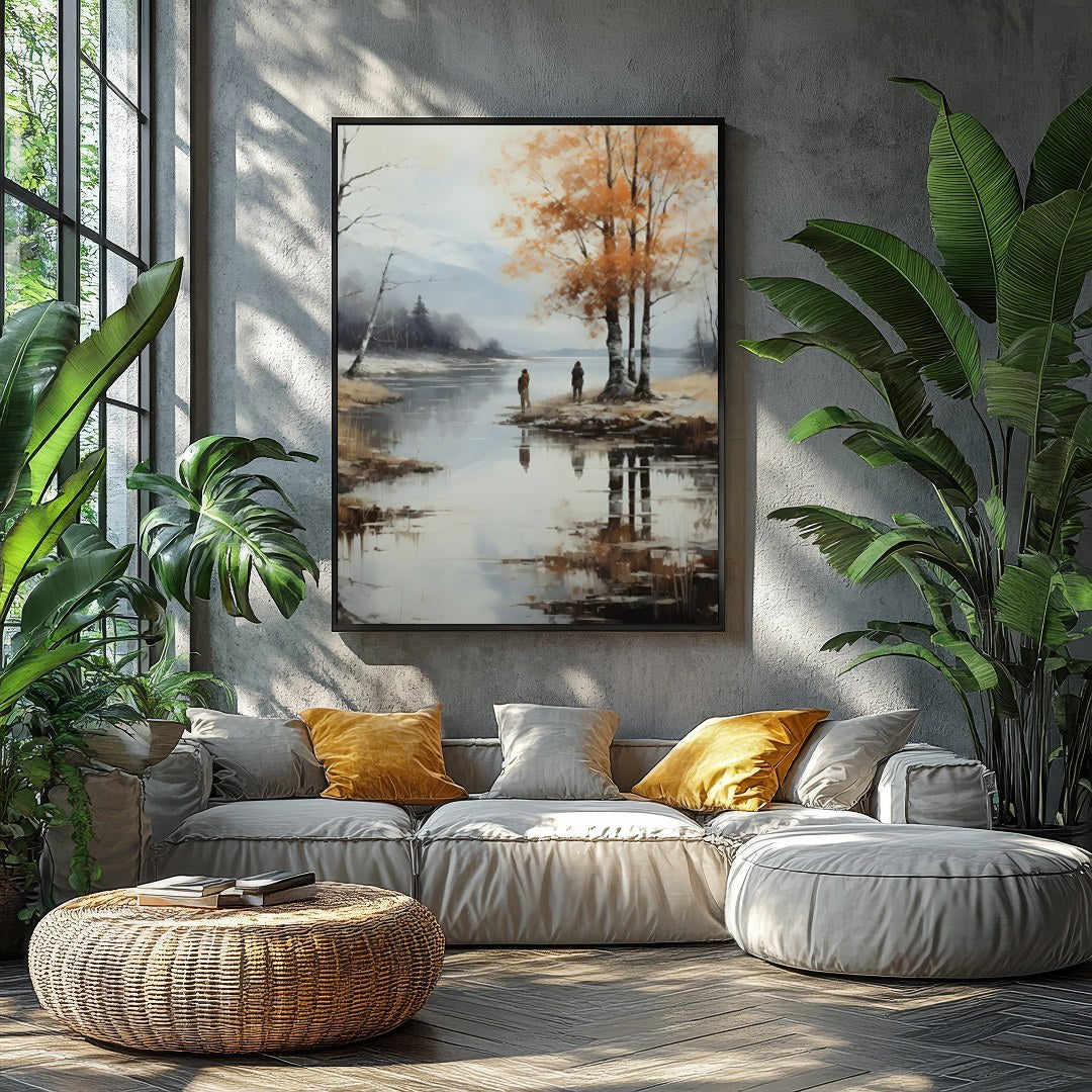 Immerse yourself in the serene beauty of this tranquil autumn scene, where the golden hues of the for Balcony