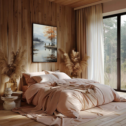 Immerse yourself in the serene beauty of this tranquil autumn scene, where the golden hues of the for Bedroom
