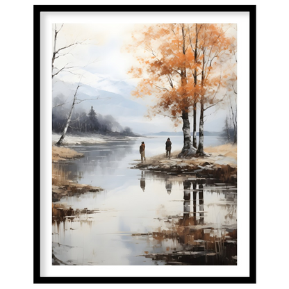 Immerse yourself in the serene beauty of this tranquil autumn scene, where the golden hues of the for dwelling